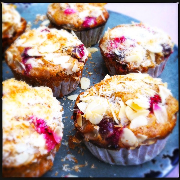 Healthy cranberry muffins met amandel &amp; kokos topping - Made by Ellen